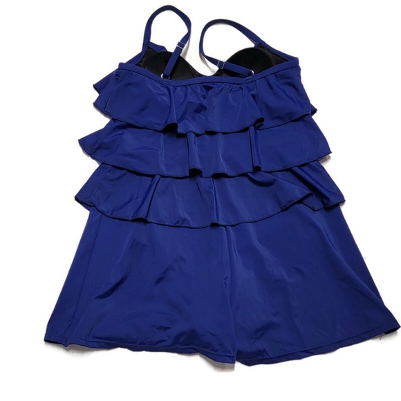 Fit 4 ur Hips Swimsuit Womens 8 Blue 3 Tiered Swim Romper One Piece Built In Bra - Picture 4 of 9